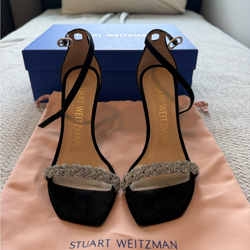Stuart Weitzman Black Heels with Silver Accents